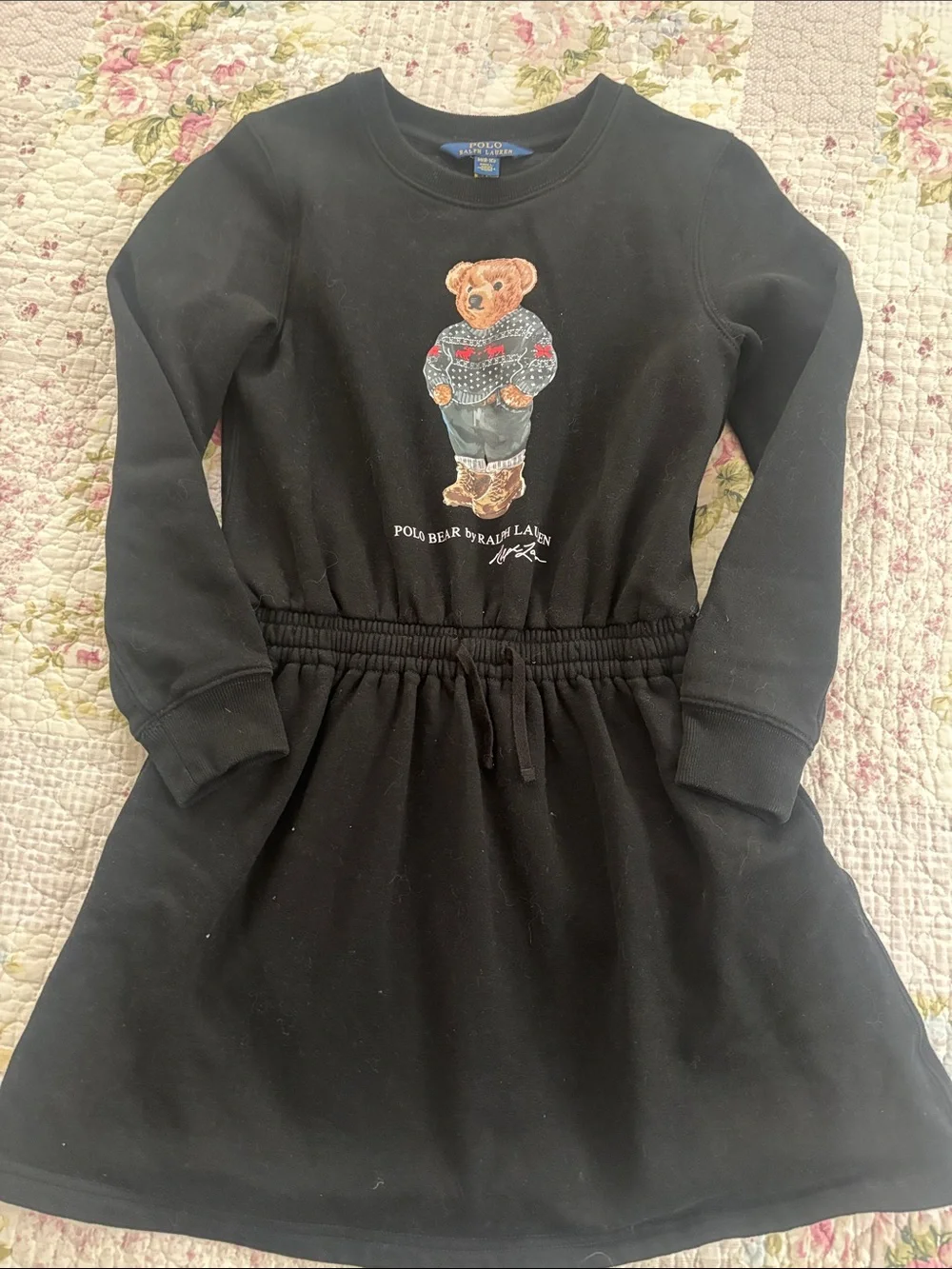 Ralph Lauren Black Sweatshirt Dress with Polo Bear Graphic